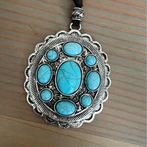 Silver and Blue Pendant Necklace long